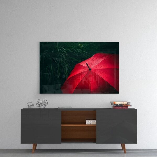 Kırmızı Şemsiye Cam Tablo