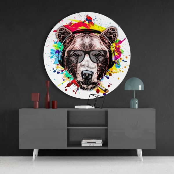 Müzikçi Ayı Cam Tablo