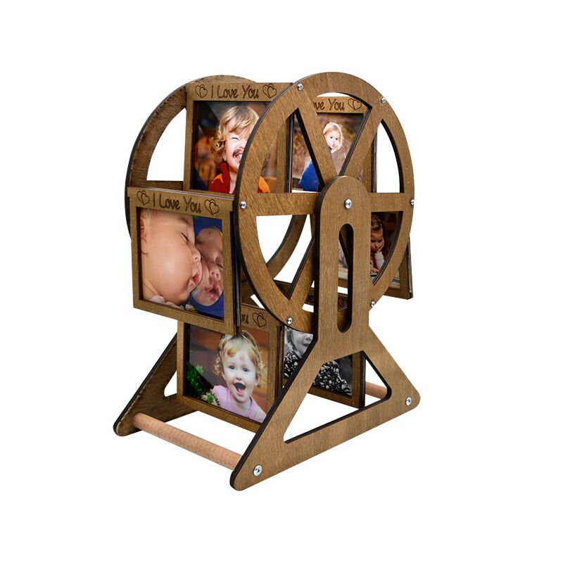 12 Fotoğraflı Ahşap Dönme Dolap Çerçeve (I Love You) 26,5x17x36 cm