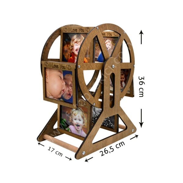 12 Fotoğraflı Ahşap Dönme Dolap Çerçeve (I Love You) 26,5x17x36 cm