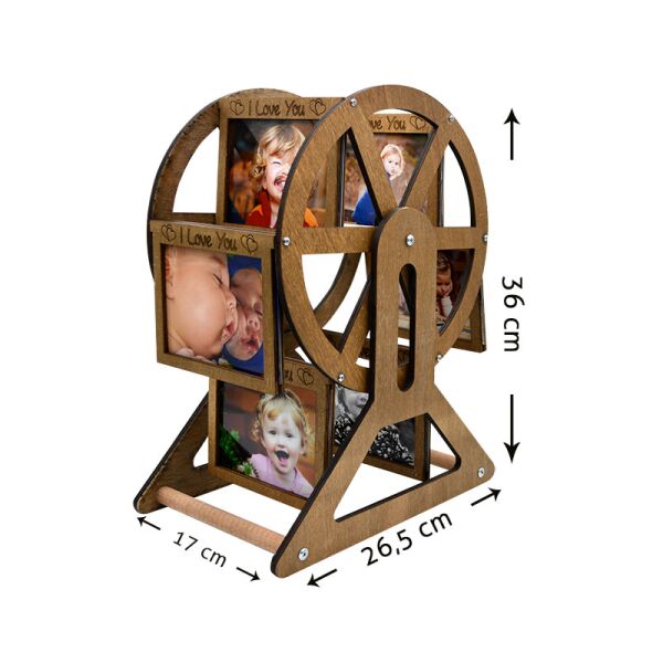 12 Fotoğraflı Ahşap Dönme Dolap Çerçeve (I Love You) 26,5x17x36 cm