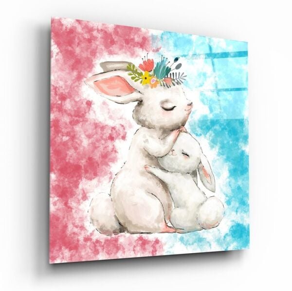 Anne ve Yavru Tavşan Cam Tablo