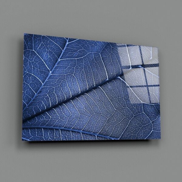 Makro Mavi Yaprak Cam Tablo