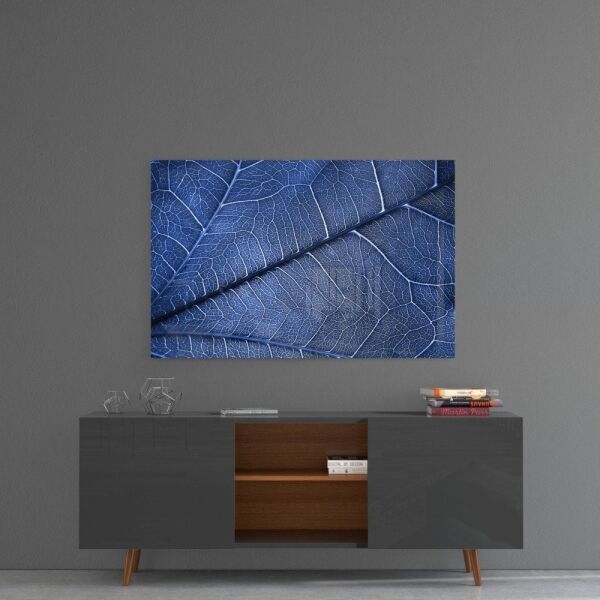 Makro Mavi Yaprak Cam Tablo