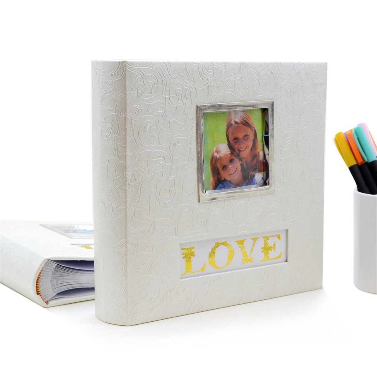 Deri İşlemeli Memory Fotoğraf Albümü (Beyaz) 200'lük 10x15