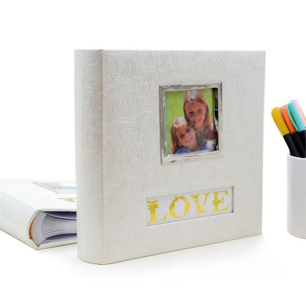 Deri İşlemeli Memory Fotoğraf Albümü (Beyaz) 200'lük 10x15