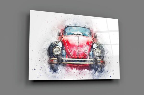 Kırmızı Vosvos Retro Cam Tablo