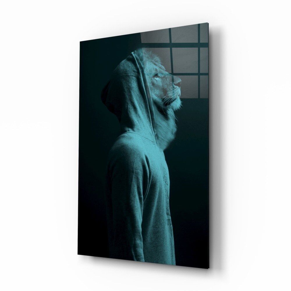 Mavi Aslan Kafa Cam Tablo