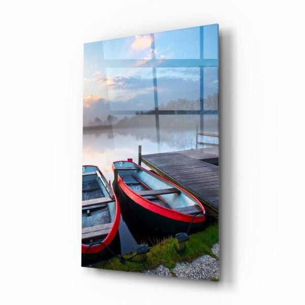 Göl ve Kayıklar Manzara Cam Tablo