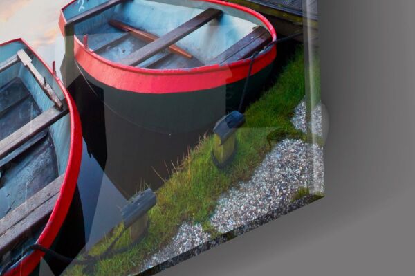 Göl ve Kayıklar Manzara Cam Tablo