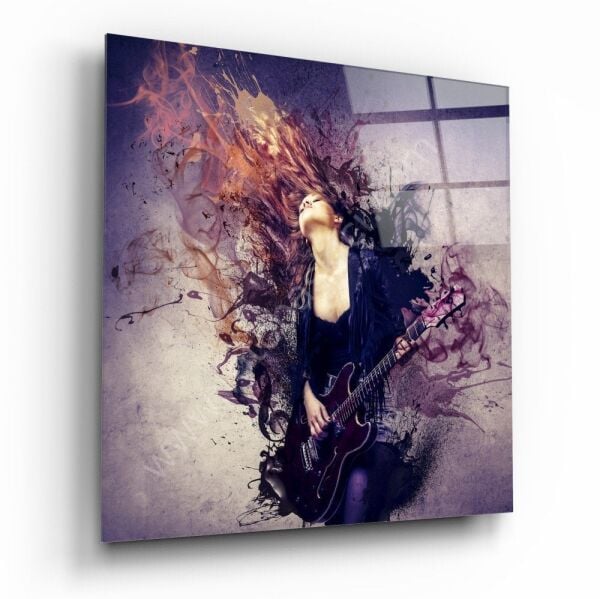 Kadın ve Gitar Cam Tablo