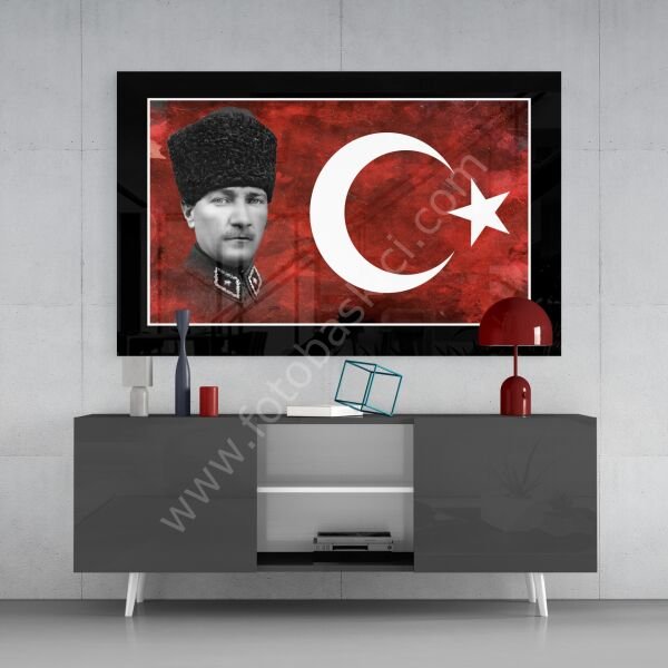 Türk Bayrağı ve Atatürk Cam Tablo