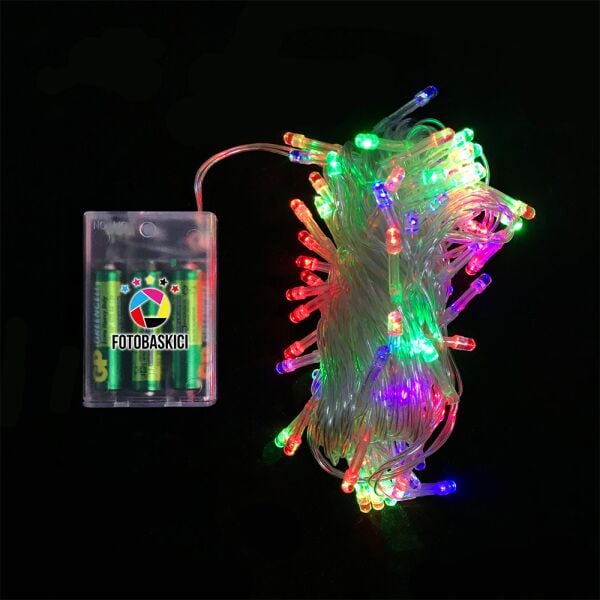 10 Metre Şeffaf Kablolu Pilli Led Işık (Karışık Renk)