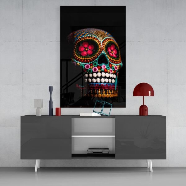 Çiçek Kafatası Cam Tablo