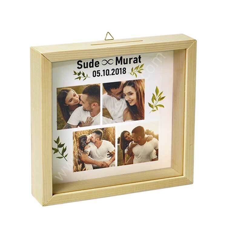 Doğal Ahşap Anı Kumbara Fotoğraf Çerçevesi