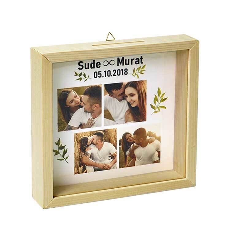 Doğal Ahşap Anı Kumbara Fotoğraf Çerçevesi