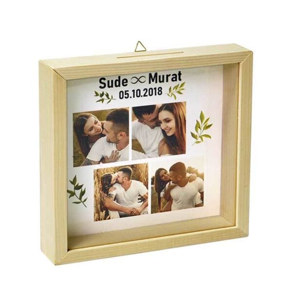 Doğal Ahşap Anı Kumbara Fotoğraf Çerçevesi