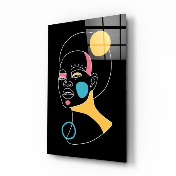 Soyut Renkli Portre Cam Tablo