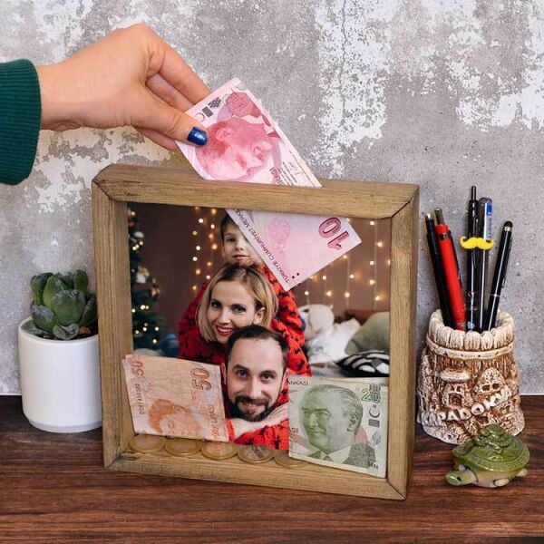 Doğal Ahşap (Eskitme) Anı Kumbara Fotoğraf Çerçevesi