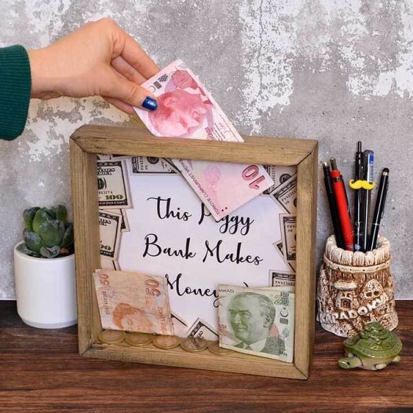 Doğal Ahşap (Eskitme) Anı Kumbara Fotoğraf Çerçevesi