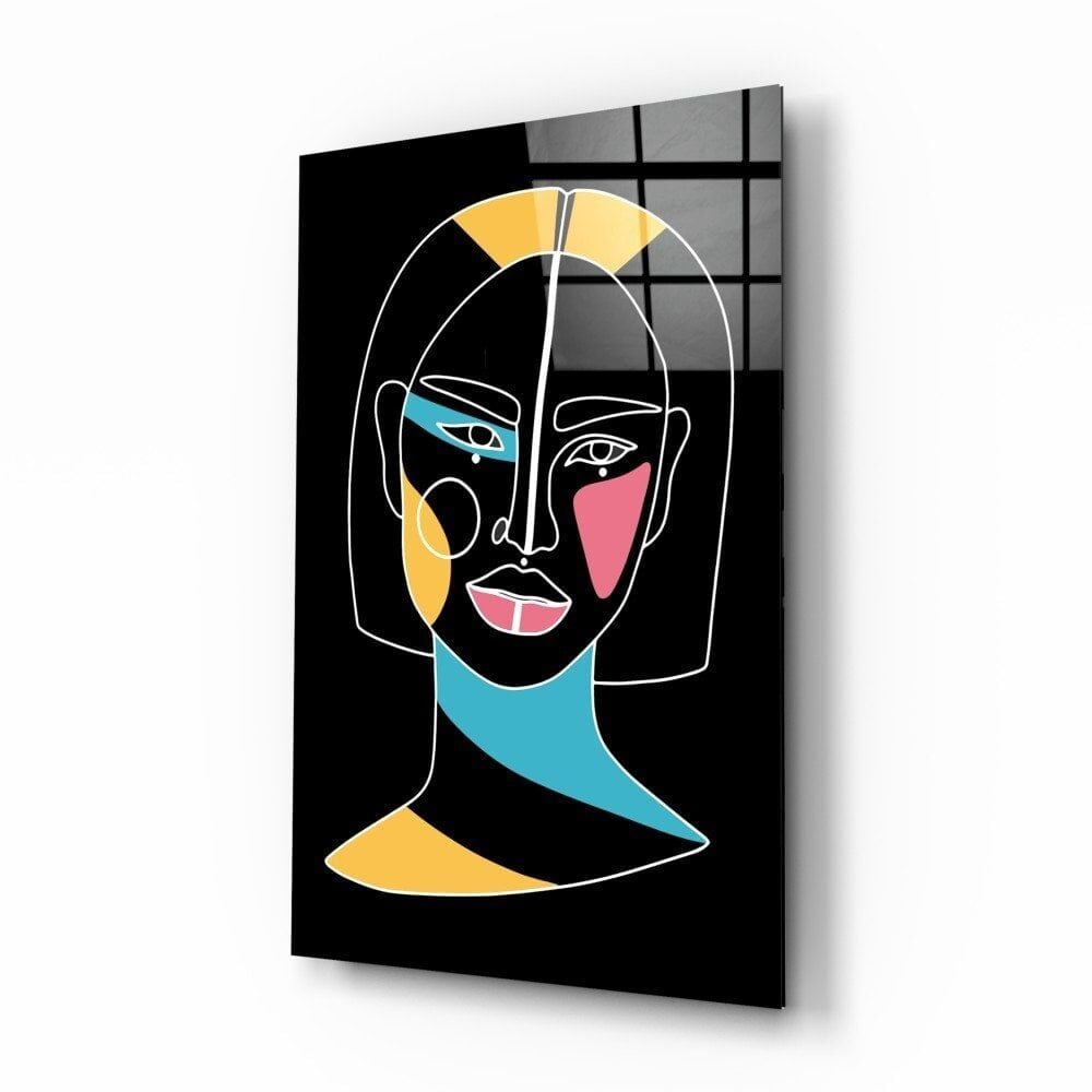 Soyut Renkli Portre Cam Tablo