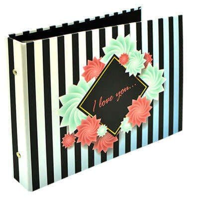 Kişiye Özel Çiçek Desenli Zebra Çizgili Kendin Yap Albüm 29x20 cm