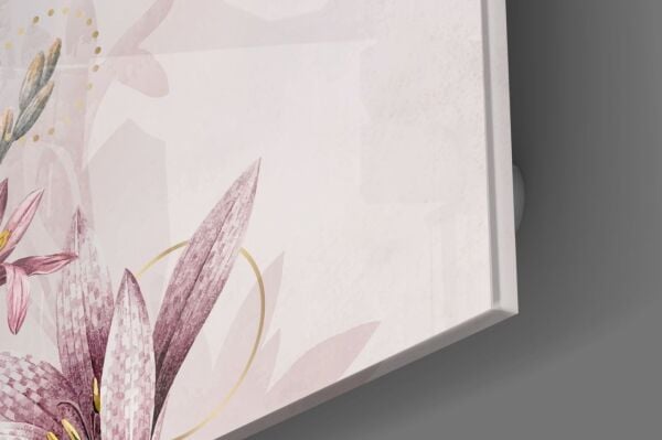 Pembe Çiçek Desen Cam Tablo