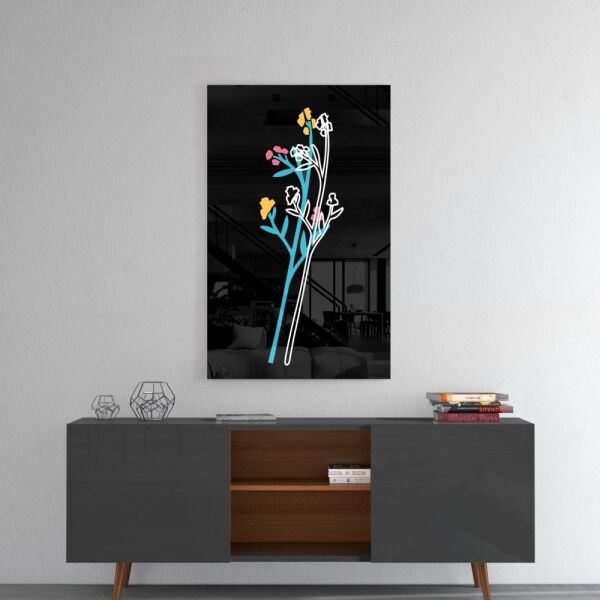 Soyut Renkli Çiçekler Cam Tablo
