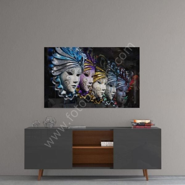 Venedik Karnaval Maskeleri Cam Tablo