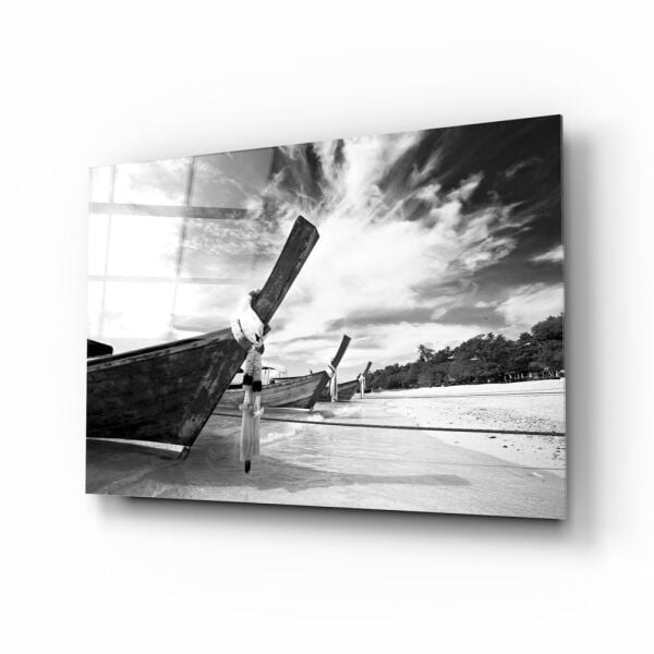 Sahildeki Kayıklar Cam Tablo