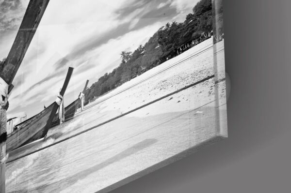 Sahildeki Kayıklar Cam Tablo