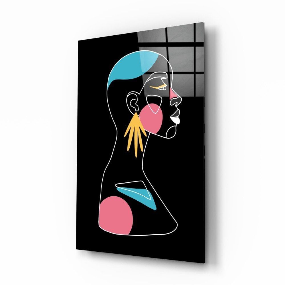 Soyut Renkli Portre Cam Tablo