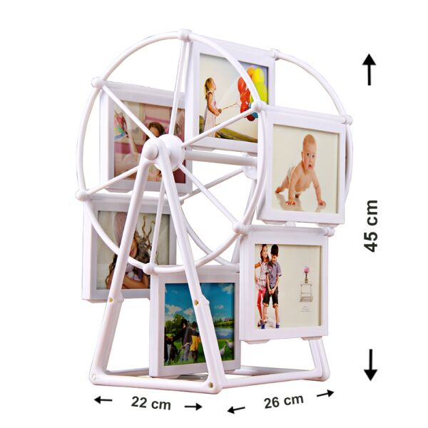 12 Fotoğraflı Büyük Boy Beyaz Dönme Dolap Çerçeve 26x22x45 cm