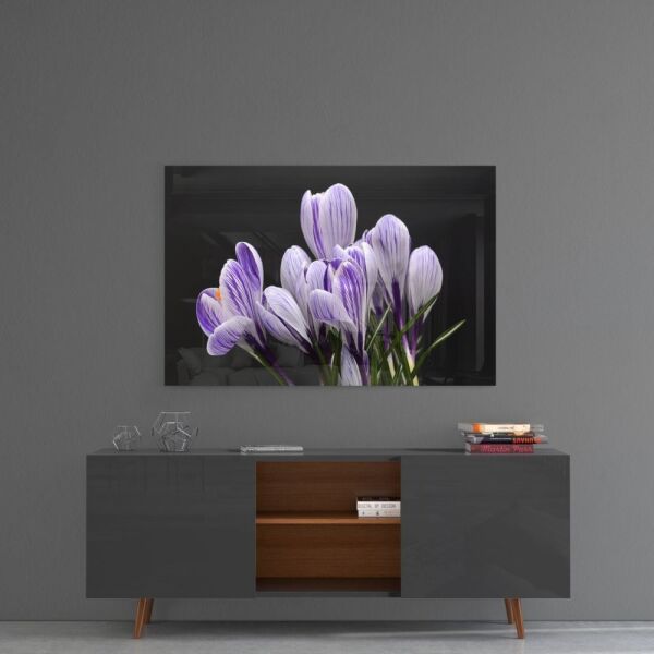 Mor Çiçekler Cam Tablo