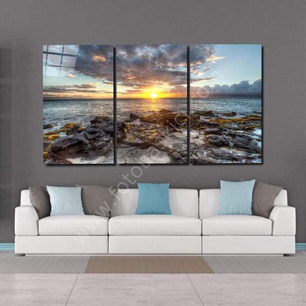 Günbatımı Mega Cam Tablo 3 Adet 70x110 cm