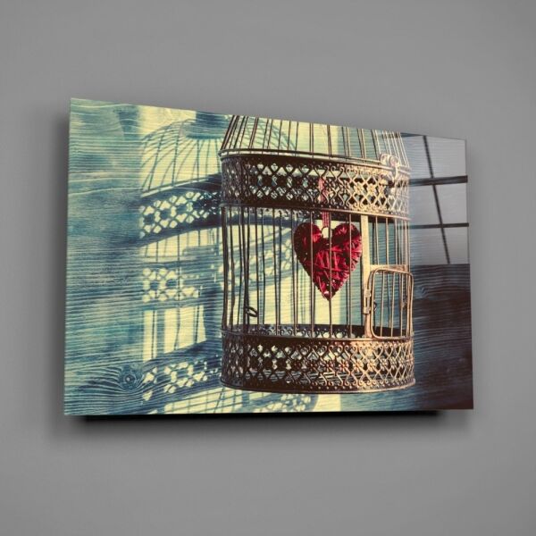 Kafesteki Kalp Cam Tablo