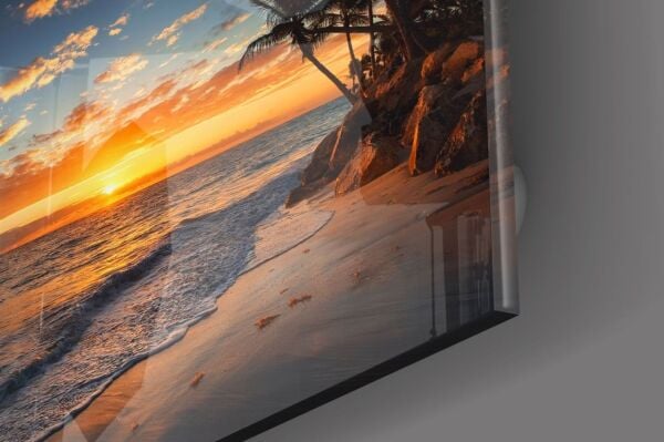 Sahilde Gün Batımı Cam Tablo No:1121