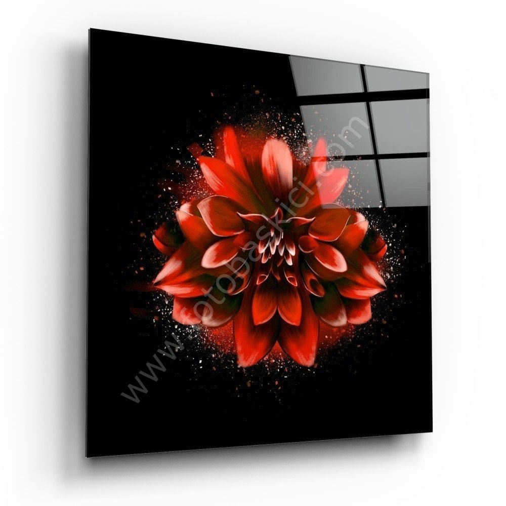 Kırmızı Lotus Cam Tablo