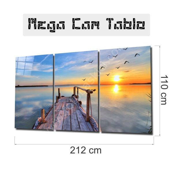 Sahilde Günbatımı Mega Cam Tablo