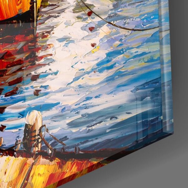 Kıyıdaki Tekneler Cam Tablo