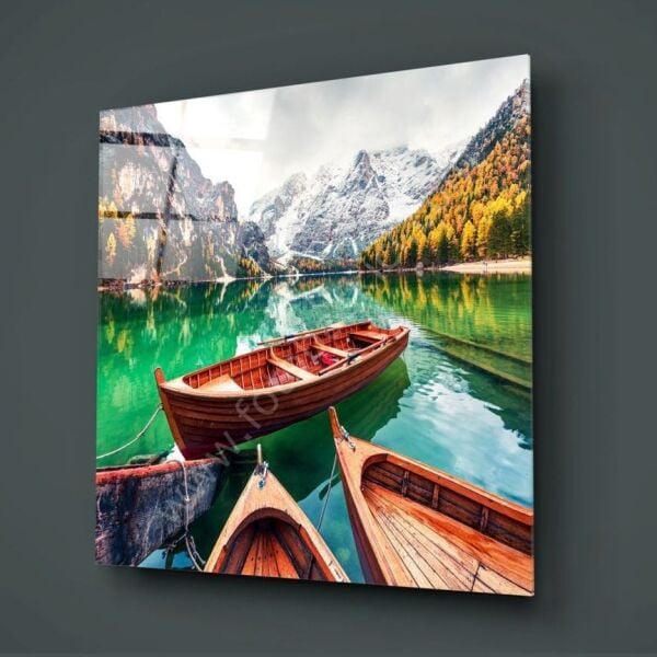 Göl ve Dağ Manzaralı Cam Tablo No:2060