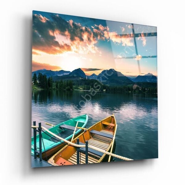 Göl ve Dağ Manzaralı Cam Tablo No:2061