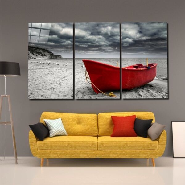 Kırmızı Kayık Cam Tablo
