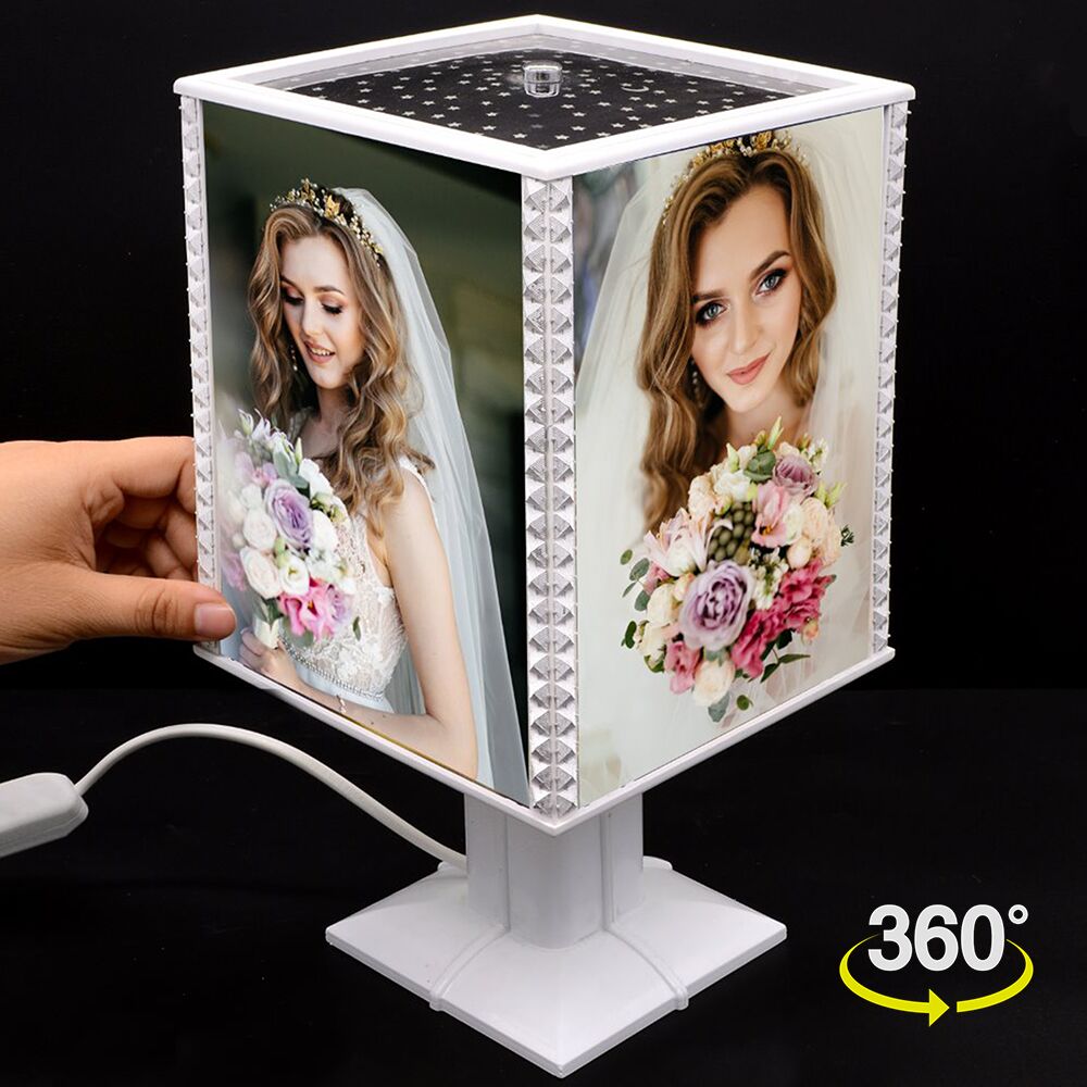 Gümüş Taşlı Fotoğraflı Dönen Abajur