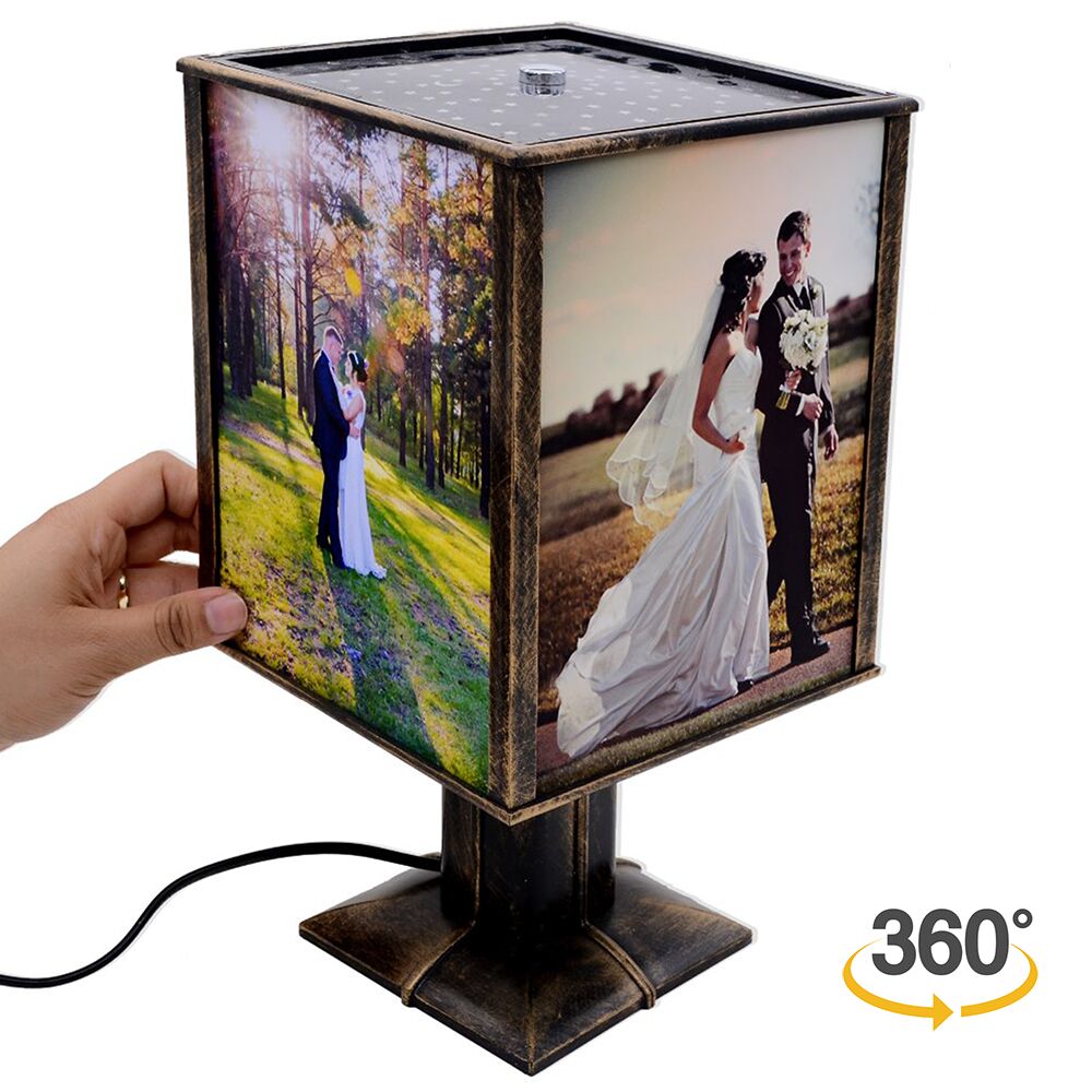 Eskitme Görünümlü Fotoğraflı Dönen Abajur