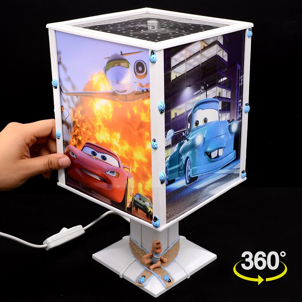 Mavi Uğur Böcekli Fotoğraflı Dönen Abajur