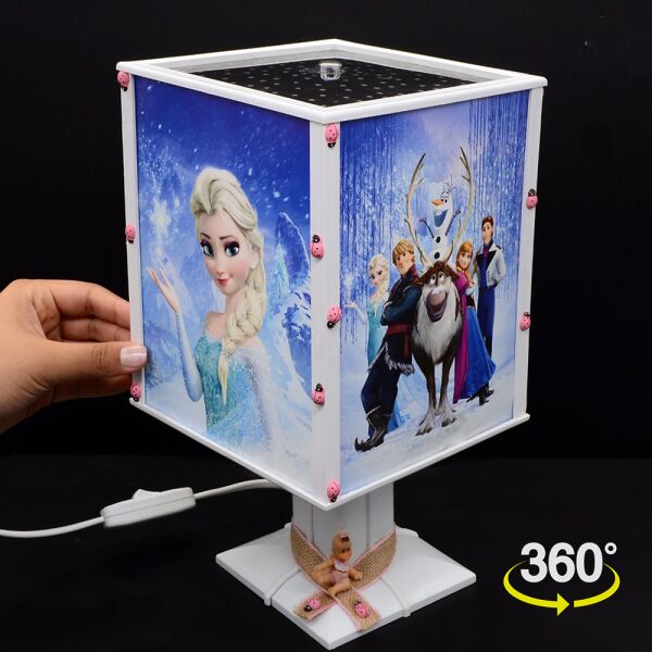 Pembe Uğur Böcekli Fotoğraflı Dönen Abajur