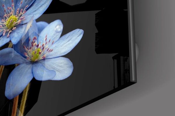 Mavi Çiçekler Cam Tablo