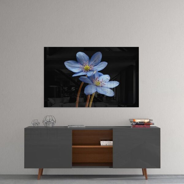 Mavi Çiçekler Cam Tablo