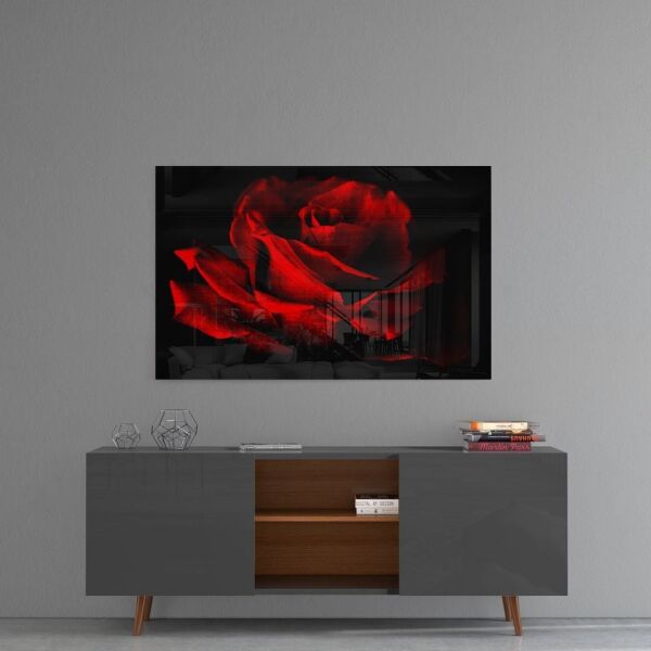 Kırmızı Gül Cam Tablo